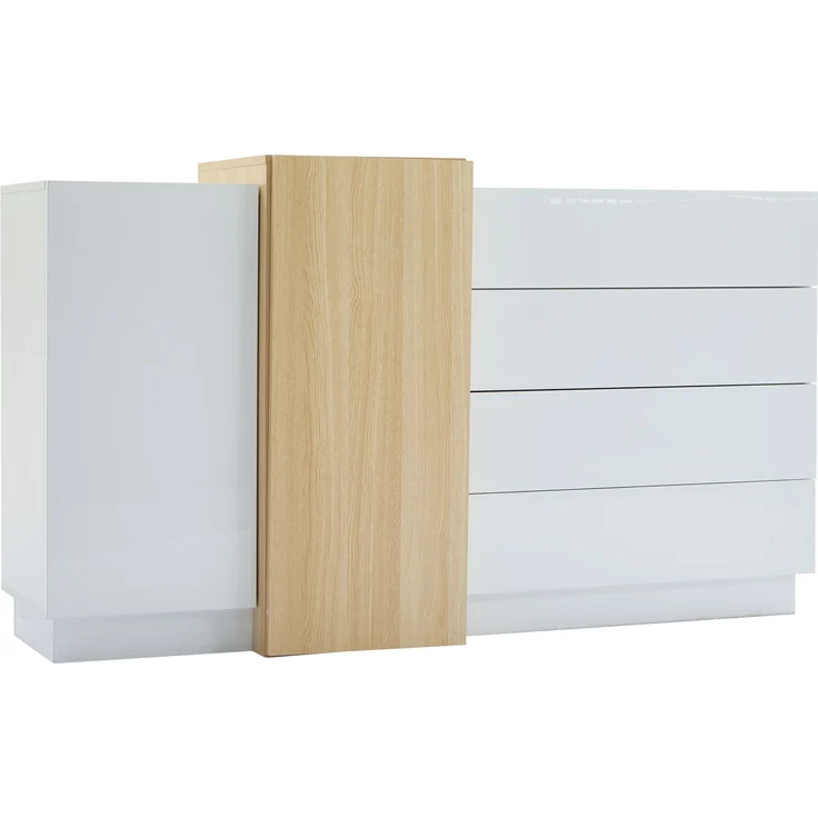 DESVIAE Sideboard mit 4 Schubladen und 2 Türen, 140x76,5x35 cm, MDF, Weiß hochglänzend – Bild 8