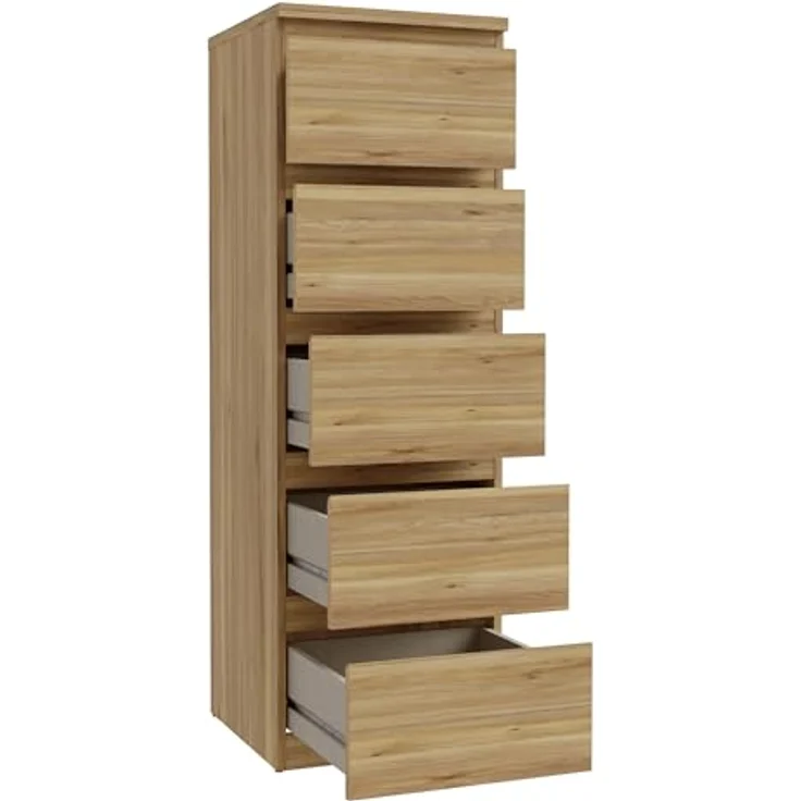 FORTE EDMORE Hohe Kommode 40 45 mit 5 Schubladen, Mauvella Eiche Dekor, 41,8 cm breit x 128 cm hoch x 42,2 cm tief – Bild 7