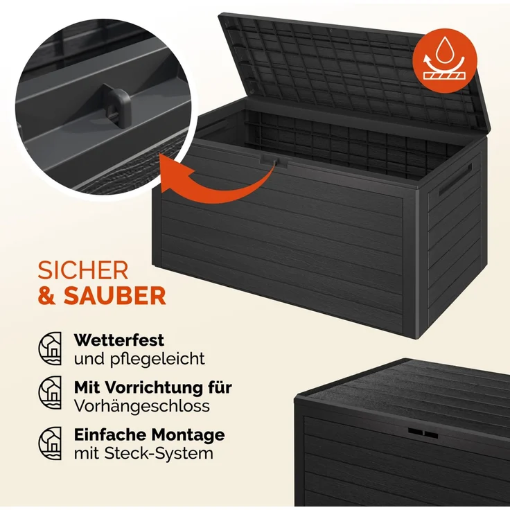 Auflagenbox "Holzoptik" klappbar Deckel 120x46x57cm – Bild 3