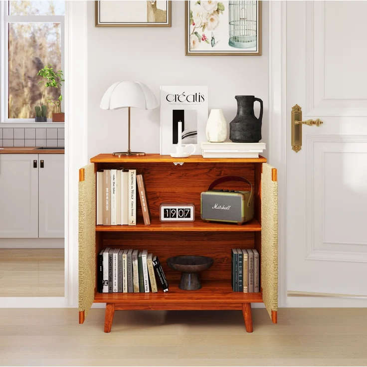 DESVIAE Sideboard Braun aus Holzwerkstoff – 79x78x39,5 cm – Papierseil-Flechtung, verstellbarer Einlegeboden – Bild 3