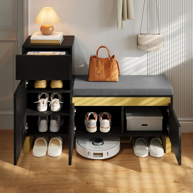 Merax Schuhschrank mit großem Fassungsvermögen für den Eingangsbereich, mehrstöckiger Aufbewahrungsschrank, minimalistischer Eingangsschrank, Schwarz – Bild 2