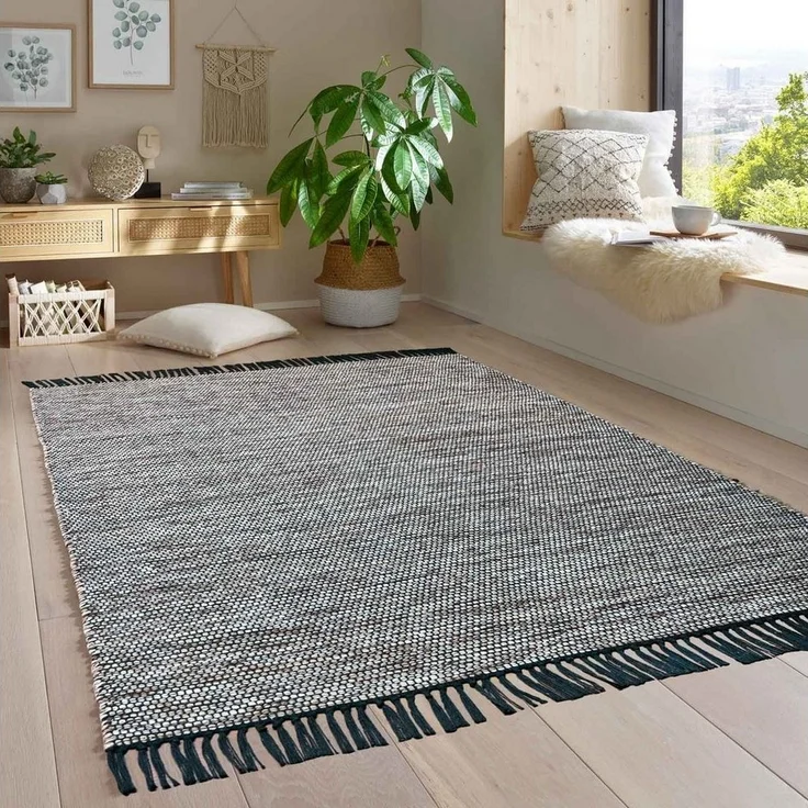 TaraCarpet Wollteppich Handwebteppich Borkum 100% Baumwolle, rechteckig, Höhe: 5 mm, gewebt Baumwolle braun nachhaltig modern Wohnzimmer Küche 080x150 cm – Bild 1