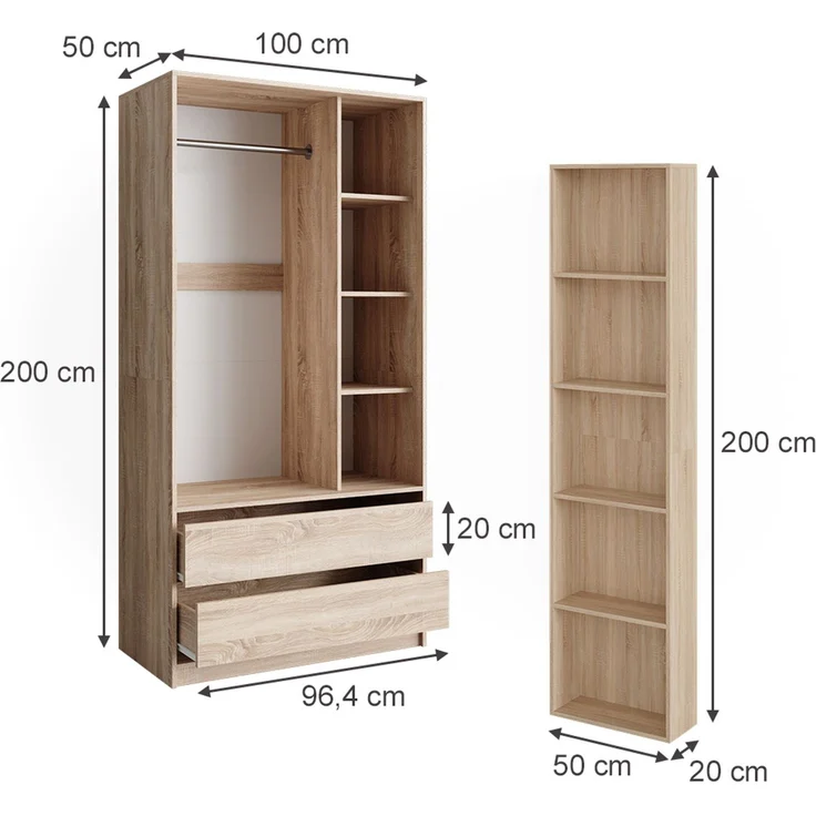 Kleiderschrank Elmo Sonoma 50 x 200 cm 2er Set Vicco – Bild 2