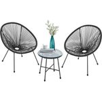 Juskys 'Ostana' Balkonmöbel Set, 3-teilig, Tisch + 2x Sessel, Polyrattan, Schwarz