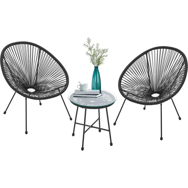 Juskys 'Ostana' Balkonmöbel Set, 3-teilig, Tisch + 2x Sessel, Polyrattan, Schwarz – Bild 1