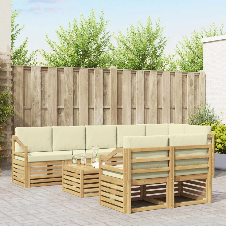 vidaXL Outdoor-Sofagarnitur 9 stk. 8-Sitzer Weiß und Creme Polyester 3392090 – Bild 1