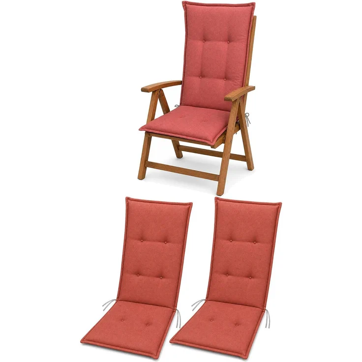 BURI 4x Auflagen Set Hochlehner für Gartenstühle 120x48x7cm Sesselauflagen Polster UV Lichtecht - Gartenstuhlauflagen Stuhlkissen mit Dicker Schaumstoff Füllung (Terrakotta) – Bild 1