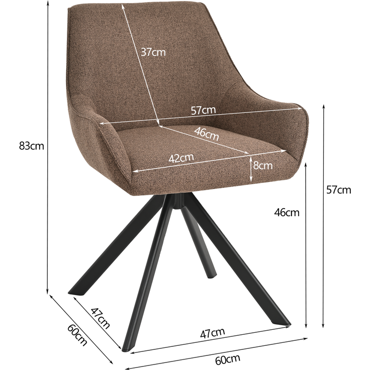 GOEURVANT 1178 Esszimmerstühle 6er-Set mit Armlehnen, 360° Drehbar, Webstoff - Mokkabraun – Bild 8