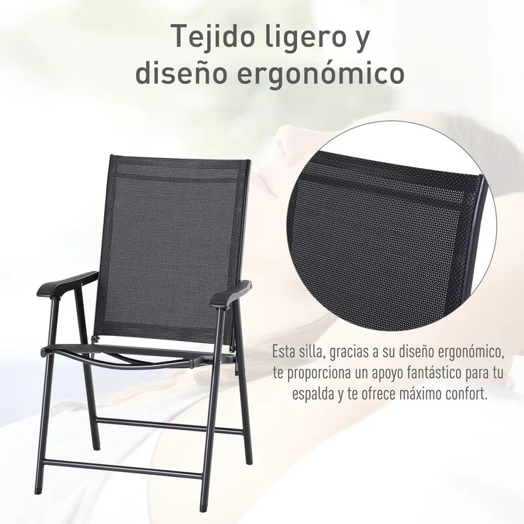 MELAYR, Set mit 2 klappbaren Outdoor-Stühlen mit Armlehnen für Gartenterrasse, 58 x 64 x 94 cm, Schwarz – Bild 6