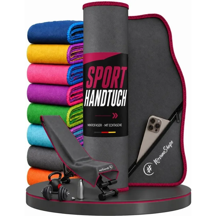 NirvanaShape Sporthandtuch NirvanaShape Mikrofaser Fitnesshandtuch mit Ecktasche und Knöpfen, saugfähig, leicht, schnelltrocknend, für Reisen, Fitness, Yoga, Sauna