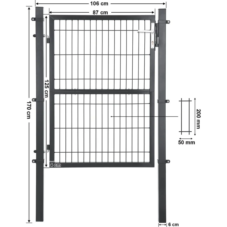 SONGMICS Gartentor aus verzinktem Stahl, Gartentür, Zauntor, Hoftor, mit Qualitätsschloss, Türklinke und Schlüssel, 106 x 125 cm (L x H), grau GGD175GY – Bild 5