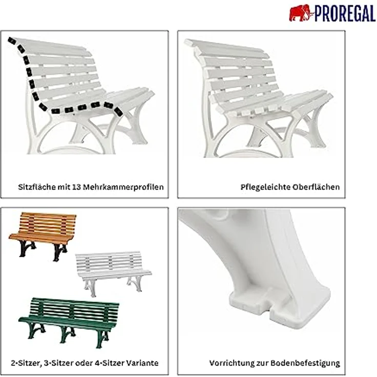 PROREGAL Gartenbank Jamaika, 4-Sitzer in Blau, witterungsbeständiger und UV-beständiger Kunststoff, HxBxT 80 x 200 x 64 cm – Bild 7