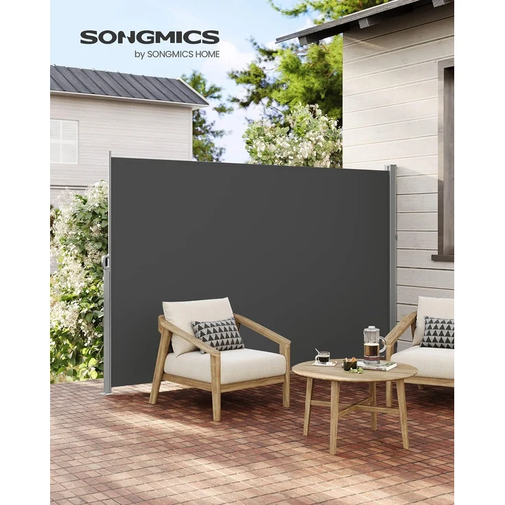 Songmics Seitenmarkise mit Stahl-Kasten, rostbeständig, ausziehbar, 200x400 cm, Sichtschutz, Sonnenschutz, Blickdicht, Seitenrollo, für Balkon, Terrasse, Garten, anthrazit GSA204G02 – Bild 3
