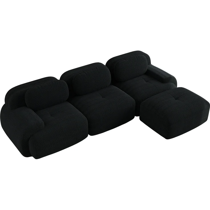 Ecksofa, Modulares ohne Montage ergonomisch und haustierfreundlich aus Cordstoff mit extra-breiten Armlehnen 32D hochelastische Polsterung für Wohnzimmer und Schlafzimmer, Cordstoff, Black – Bild 6