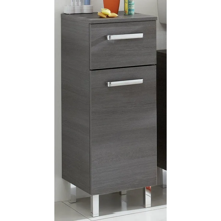Pelipal Badezimmerschrank Quickset 352 in Graphit Struktur Quer, 30 cm breit | Unterschrank mit 1 Tür, 1 Schubkasten und 1 Einlegeboden