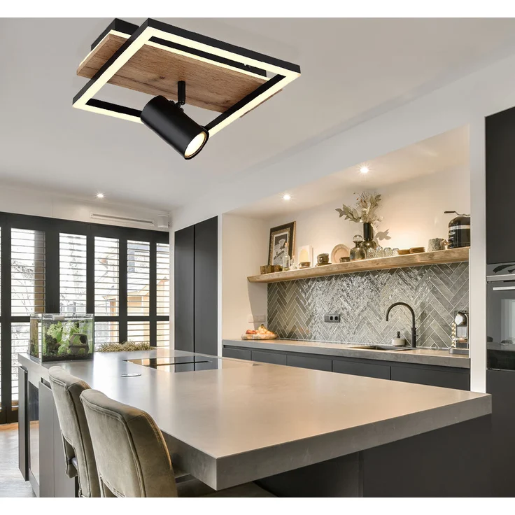 LED Deckenleuchte, Holzoptik, Hintergrundbeleuchtung – Bild 2
