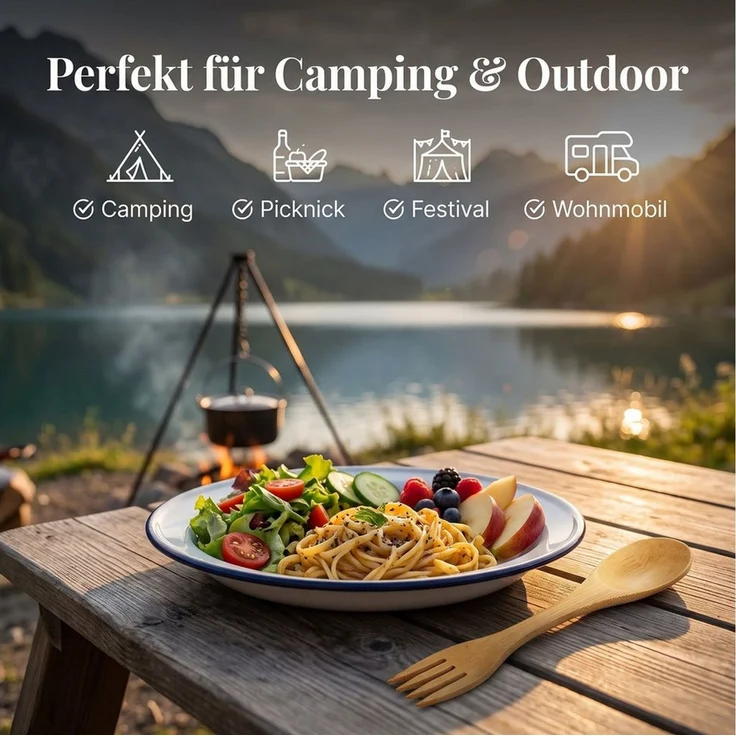hausleben Campinglöffel 4er Set Gabel-Löffel Multibesteck – Bambusbesteck 17 x 3,5 cm (4 Stück), Bambusbesteck, Wiederverwendbar & Leicht, 17 x 3,5 cm – Bild 4