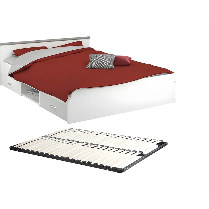 Vente-unique - PABLO Bett Holz, Platte Weiß - B 193 cm x H 58,9 cm x L 145,8 cm – Bild 6