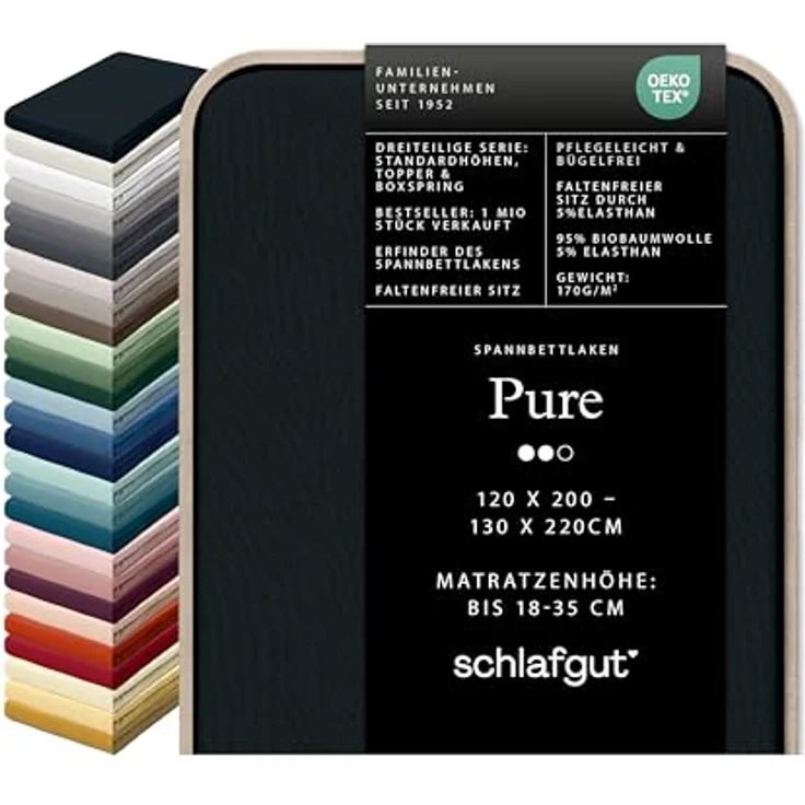 Schlafgut 'Pure' Spannbettlaken, Gummizug: rundum, für Matratzen bis 30cm Höhe, Bio-Baumwolle mit Elasthan, Off-black, M 120x200 cm - 130x220 cm – Bild 2