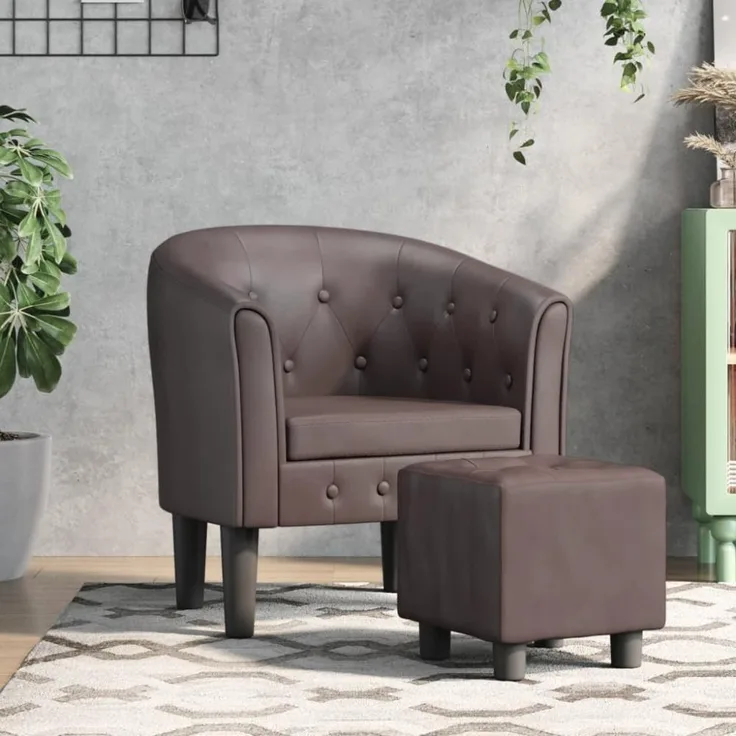 vidaXL Clubsessel mit Fußhocker Braun Kunstleder 356465