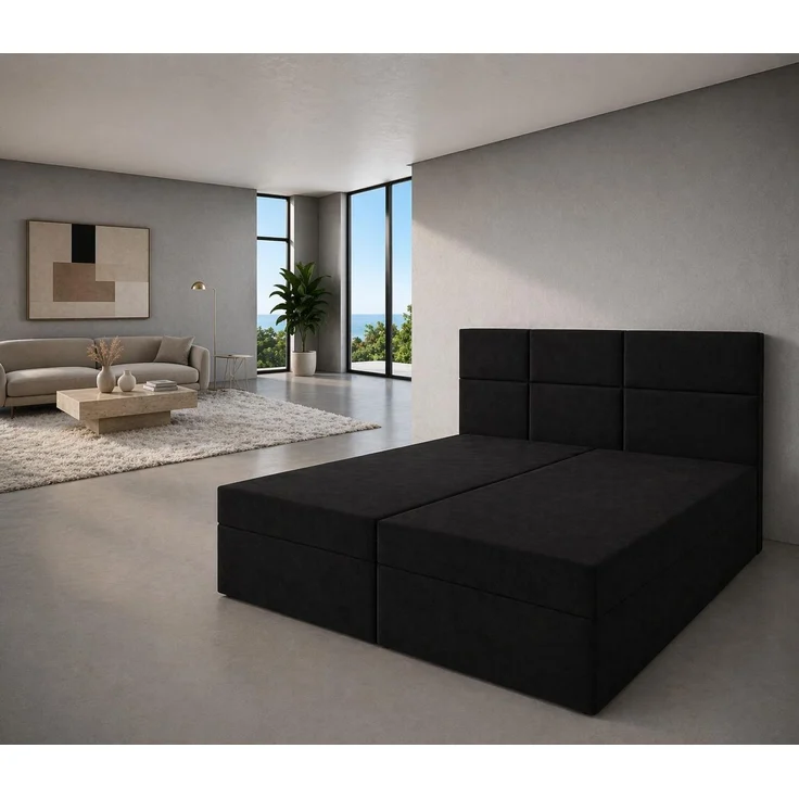 KRISAN MÖBEL Kontinentalbett DREAM2 Schwarz mit 2 Bettkasten und ergonomischem Topper, Bonell-Federkern Matratze, 120 x 200 cm – Bild 4