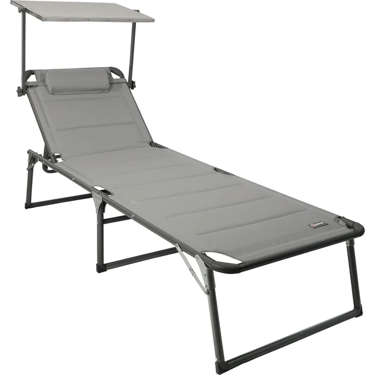 HOMECALL Aluminium-Sonnenliege mit 2x1 Textilene-Polsterung, schnelltrocknendem Schaumstoff, Tasche und Sonnendach, XXL (200x70 cm), Hellgrau