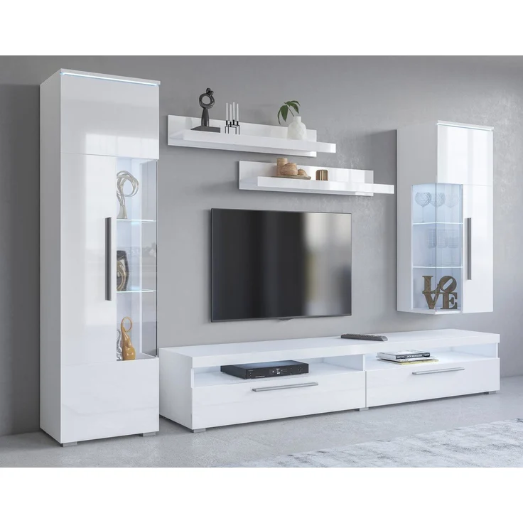 INOSIGN Wohnwand India,Breite 245cm moderne Mediawand ohne Beleuchtung, Anbauwand (Set,5-St, 1xVitrine,1xHängevitrine,1TV-Schrank,2xWandregal) – Bild 5