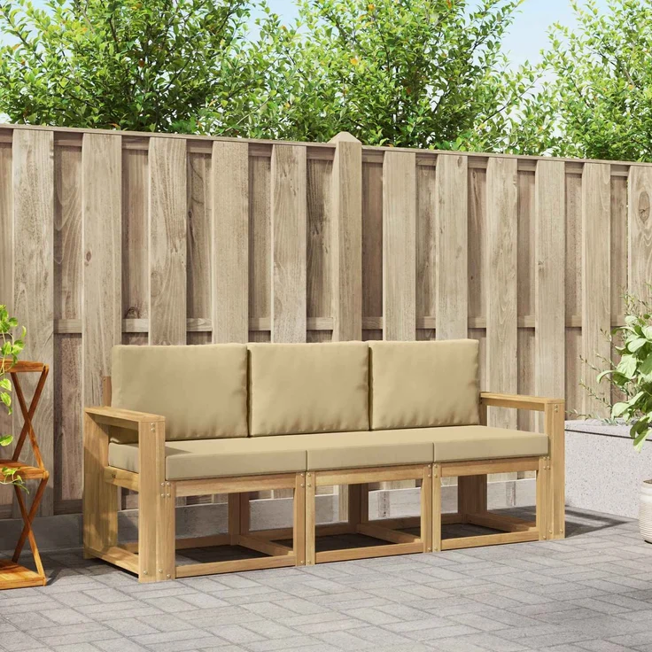 vidaXL Outdoor-Sofagarnitur 3 stk. White and Beige 197.5 x 63 x 73 cm 3387182 – Bild 1