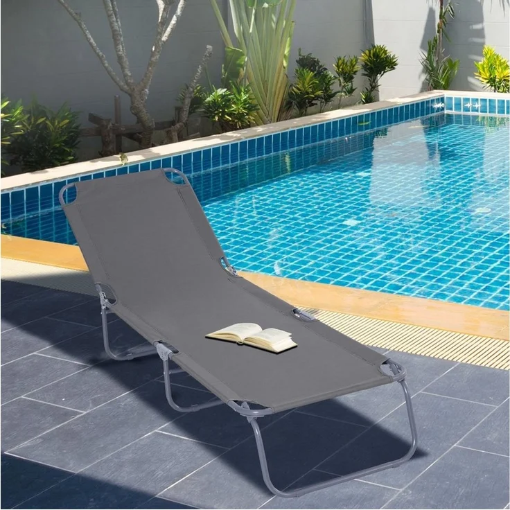 Outsunny Gartenliege Sonnenliege klappbarer Liegestuhl mit verstellbarer Rückenlehne, Campingliege, 1 St, Balkonliege, für Balkon, Terrasse, Oxford, Grau – Bild 1