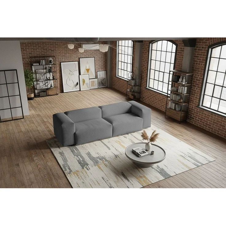 KAWOLA Sofa CELESTE 4-Sitzer mit Hocker Cord grau 72 x 114 x 302 cm – Bild 5