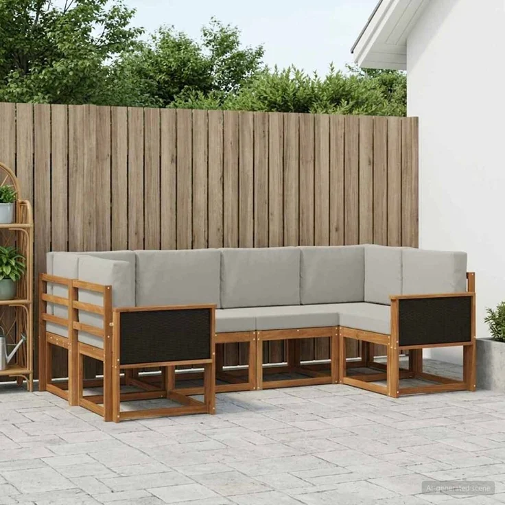 vidaXL Outdoor-Sofagarnitur 6 stk. 6-Sitzer Natur und Hellgrau 3385482 – Bild 1