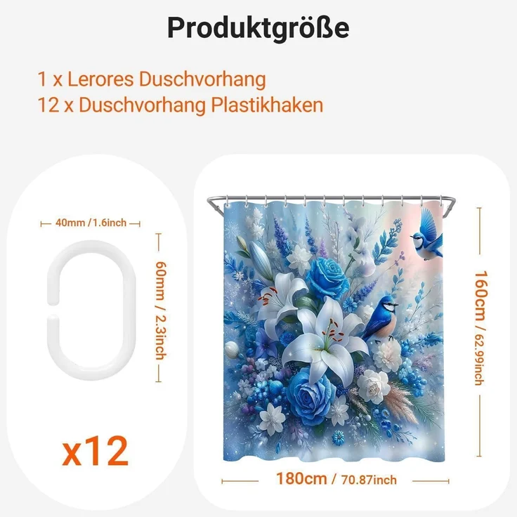 Duschvorhang Waschbar Antischimmel Blauer Vogel 180 x 160 cm – Bild 2