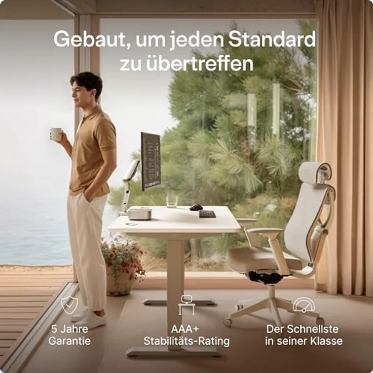 Höhenverstellbarer Schreibtisch - Höhenverstellbar Elektrisch mit Flüsterleisem Dual-Motor & Touchscreen - Hohe Tragfähigkeit - Stehtisch von Desktronic, Grau + Weiß, 140x70 cm – Bild 3