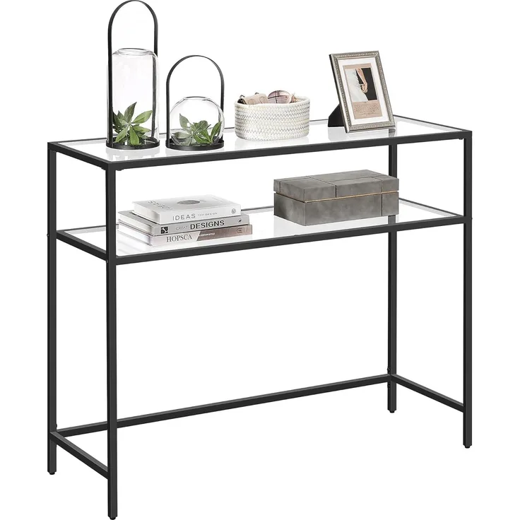 Songmics 'Vasagle' Konsolentisch mit 2 Ablagen, verstellbare Füße, Hartglas/Metallgestell schwarz, 100 x 35 x 80 cm