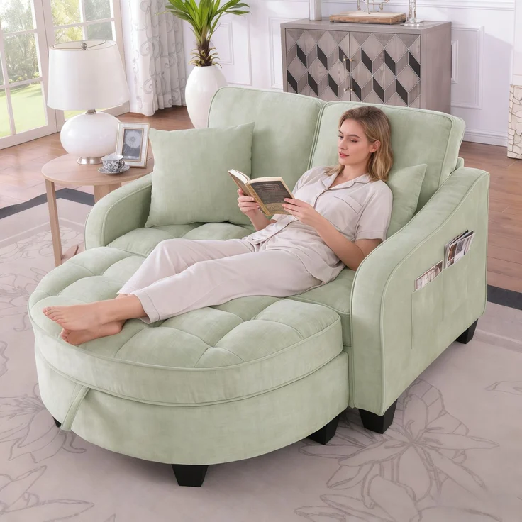 Multifunktionales Sofa, 2-in-5 Sofa-Bett mit Aufbewahrungs-Hocker atmungsaktiver Stoff für kleine Räume, Stoff und Eukalyptusholz, Black, – Bild 2