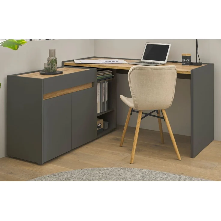 Büromöbel Set Center in grau matt und Eiche Wotan 143 x 140 cm – Bild 1