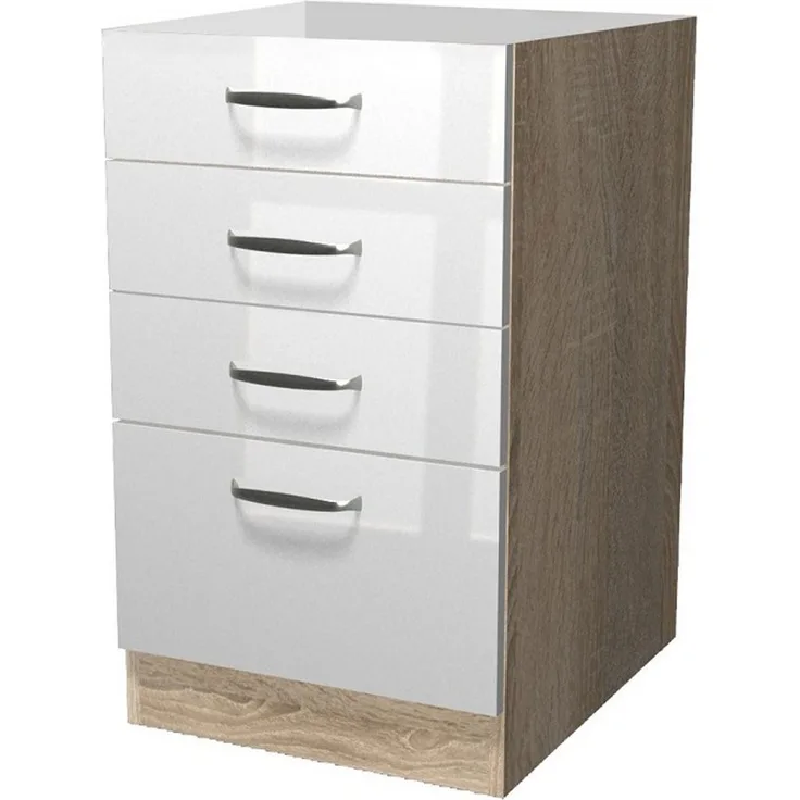 Flex-Well Schubkasten-Unterbau Schubkastenschrank ohne Arbeitsplatte - 50 cm breit - Hochglanz Weiß