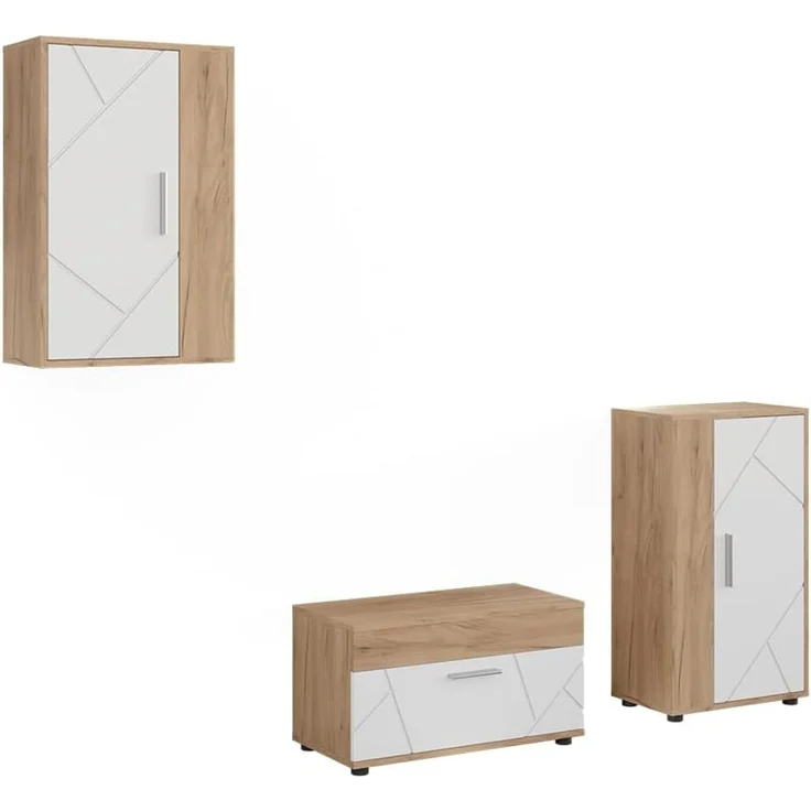 Wohnwand Berno Goldkraft Eiche/Weiß 3-teiliges Set Vicco – Bild 1