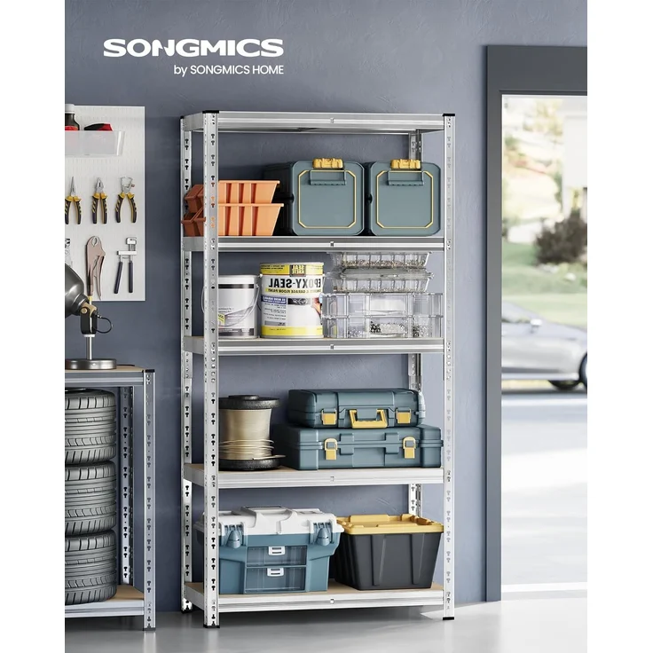 SONGMICS Schwerlastregal, Kellerregal, 50 x 100 x 200 cm, bis 875 kg belastbar, einfache Montage, Lagerregal, verstellbare Ablagen, Lagerregal, silbern – Bild 2