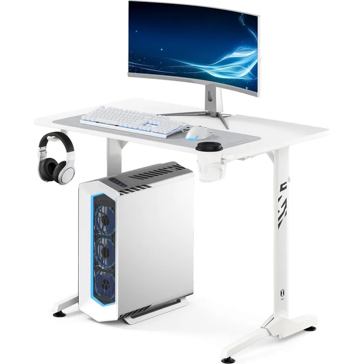 Diablo Gaming Schreibtisch Großer Computertisch stabil PC Tisch mit Kabelmanagement Matte Headsethalter Becherhalter ergonomischer Gamer Tisch robust für Home Office Setup 100 x 60 x 75 cm