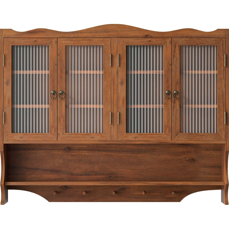 Abrihome Retro-Wandschrank mit 4 Türen und Haken, Braun, 100x20x80 cm – Bild 2