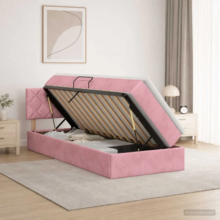 vidaXL LED-Speicherbett mit Matratze Rosa 90 x 200 cm Samt 3459287 – Bild 4