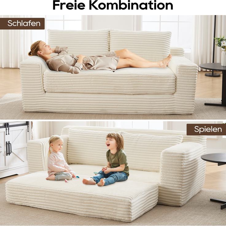ZUBALIYA SchlafSofa mit Cordbezug, für Wohnzimmer und Apartments, mit stabilem Untergestell, für den täglichen Gebrauch – Bild 2