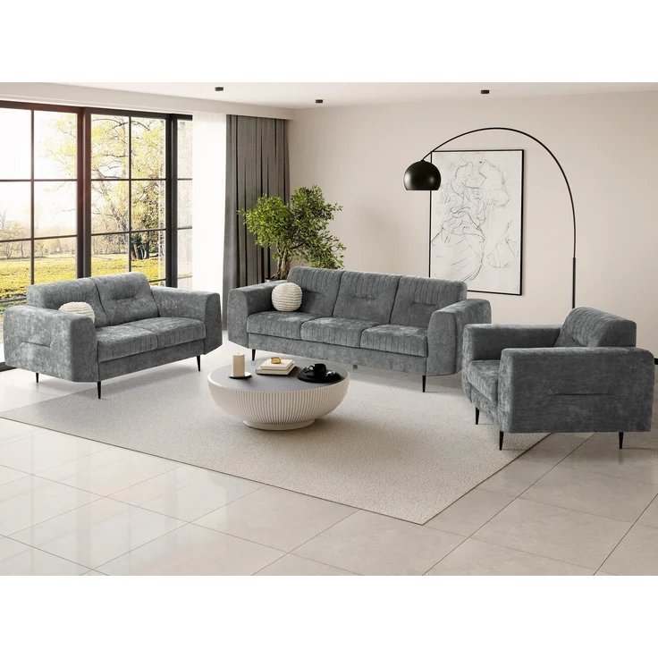 Beautysofa Polstergarnitur im modernen Stil auf hohen Metallbeinen VENEZIA, (Sessel + 2-Sitzer Sofa + 3-Sitzer Sofa im modernes Design), mit Metallbeine, Couchgarnituren aus Velours – Bild 1