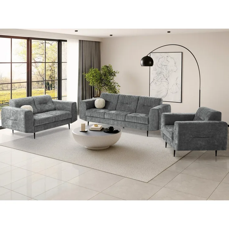 Beautysofa Polstergarnitur im modernen Stil auf hohen Metallbeinen VENEZIA, (Sessel + 2-Sitzer Sofa + 3-Sitzer Sofa im modernes Design), mit Metallbeine, Couchgarnituren aus Velours