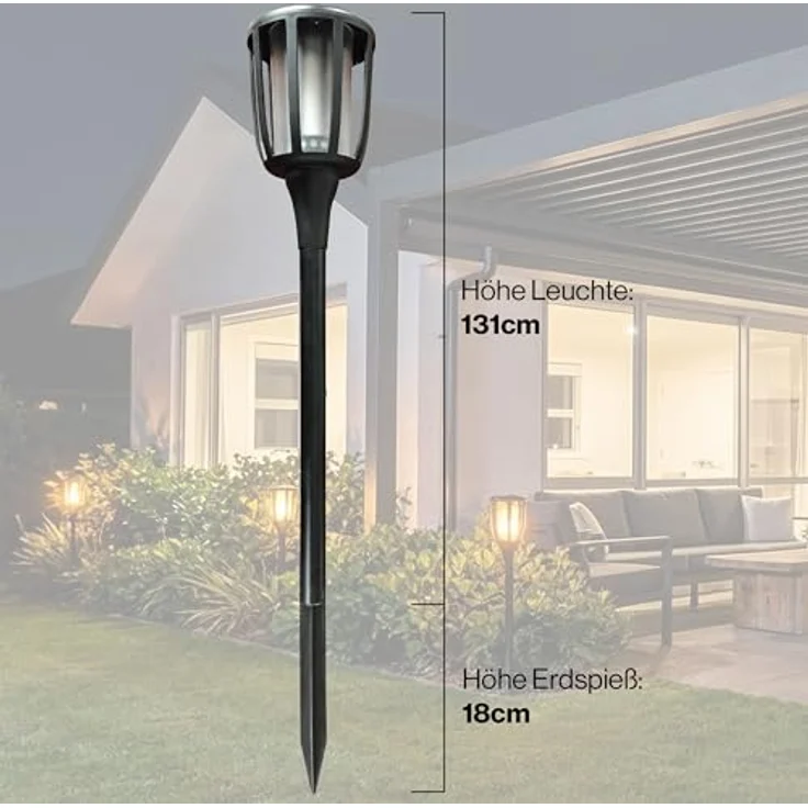 BOLD 2er Set LED Solarfackel mit Flammeneffekt - Garten Fackel Metall 149cm – Bild 2