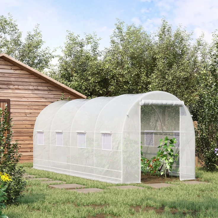 Tunnel-Gartengewächshaus 5x2x2m mit Stahlkonstruktion und weißer Polyethylenplatte, 500.0×200.0×200.0cm, Weiß, MELAYR – Bild 3