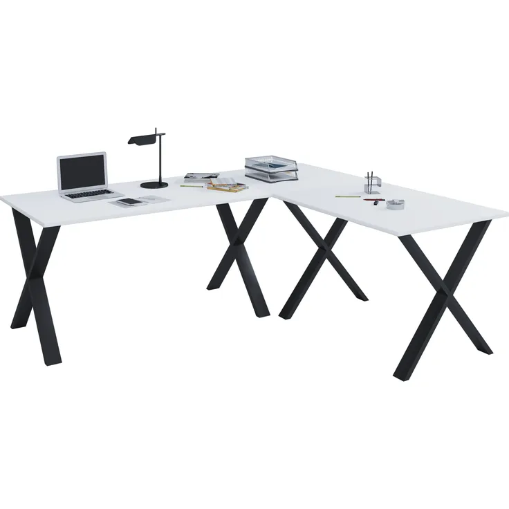 VCM Schreibtisch Lona 916599 Schwarz / Weiß H. 76 x B. 160 x T. 160 cm