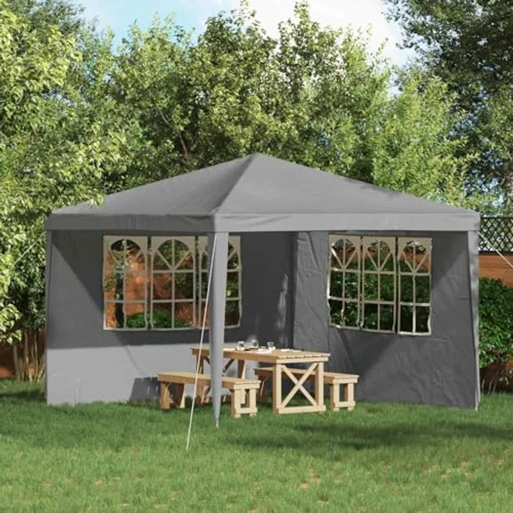 vidaXL Pavillon 300 x 195 cm, Party Zelt Seitenteil 2er Set in Hellgrau aus PE – Bild 2