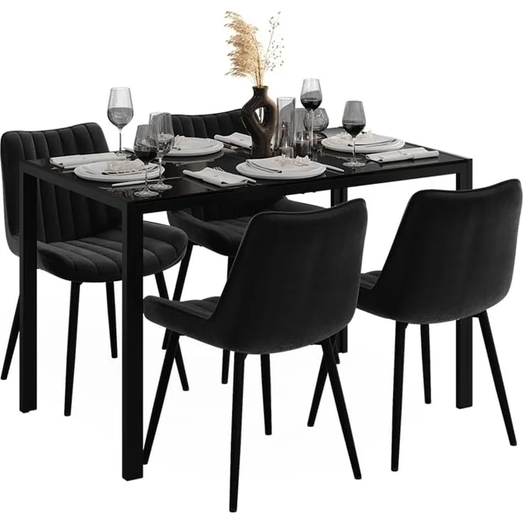 Esstisch Set Grand Schwarz 120x70 cm mit 4 Stühlen (Schwarz) Vicco – Bild 5